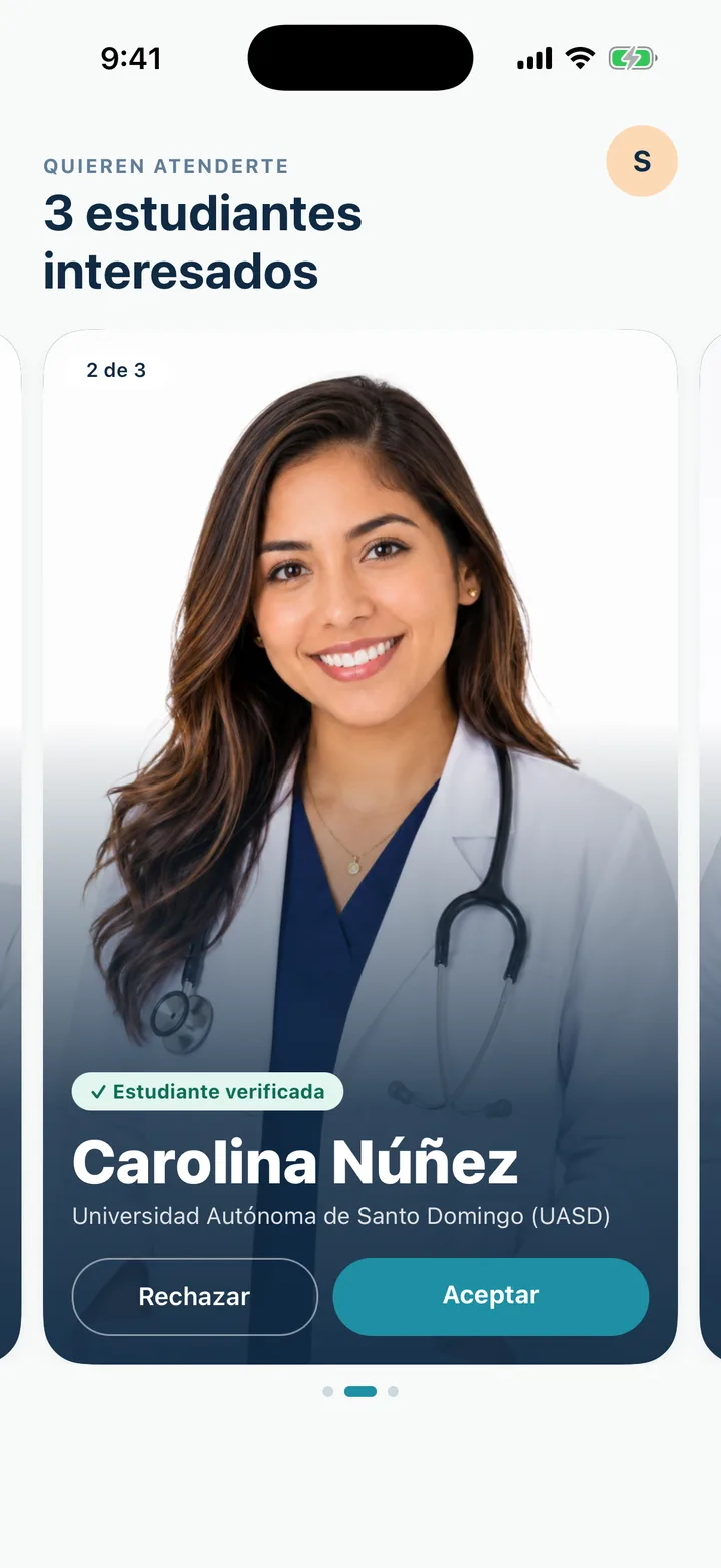 Pantalla de la app para elegir estudiante